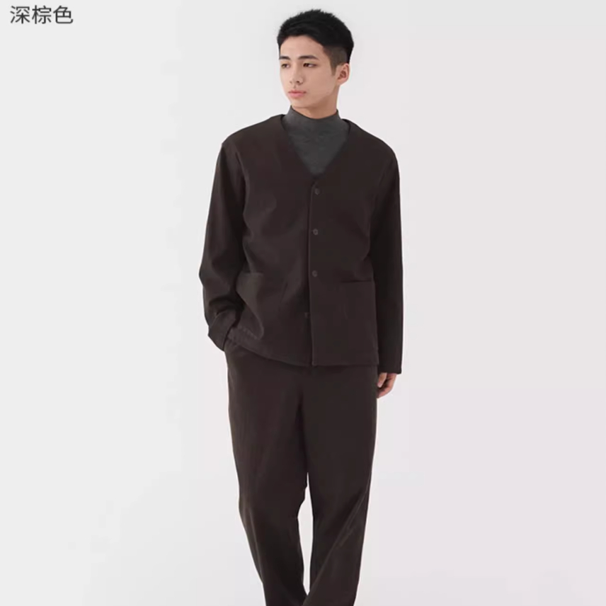 无印良品 MUJI 男式横竖弹力起毛人字纹开衫 外套 25年秋季新品