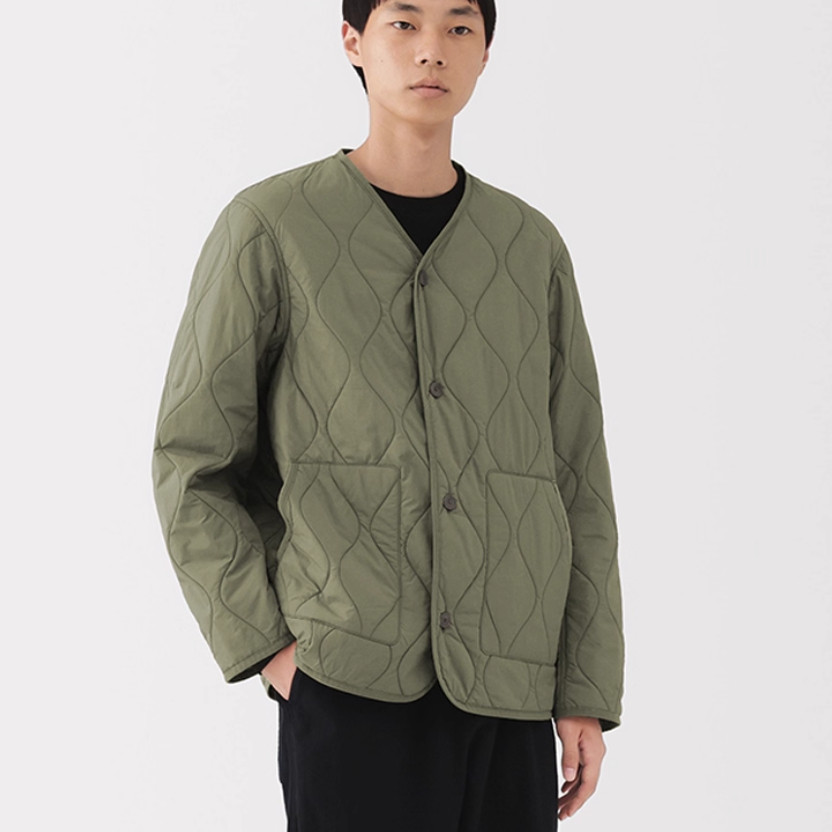 无印良品 MUJI 男式不易沾水 绗缝夹克男士秋冬外套圆领棉服