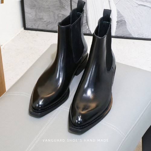 设计师款时尚尖头烟筒切尔西靴男