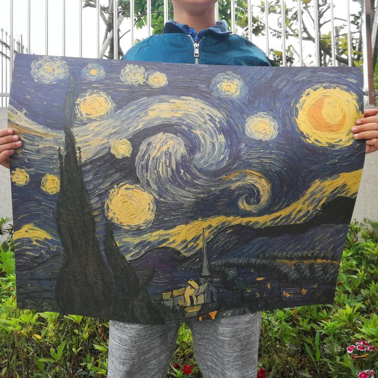 星空 复古怀旧梵高油画作品牛皮纸海报室内墙画装饰画芯51.5*67cm