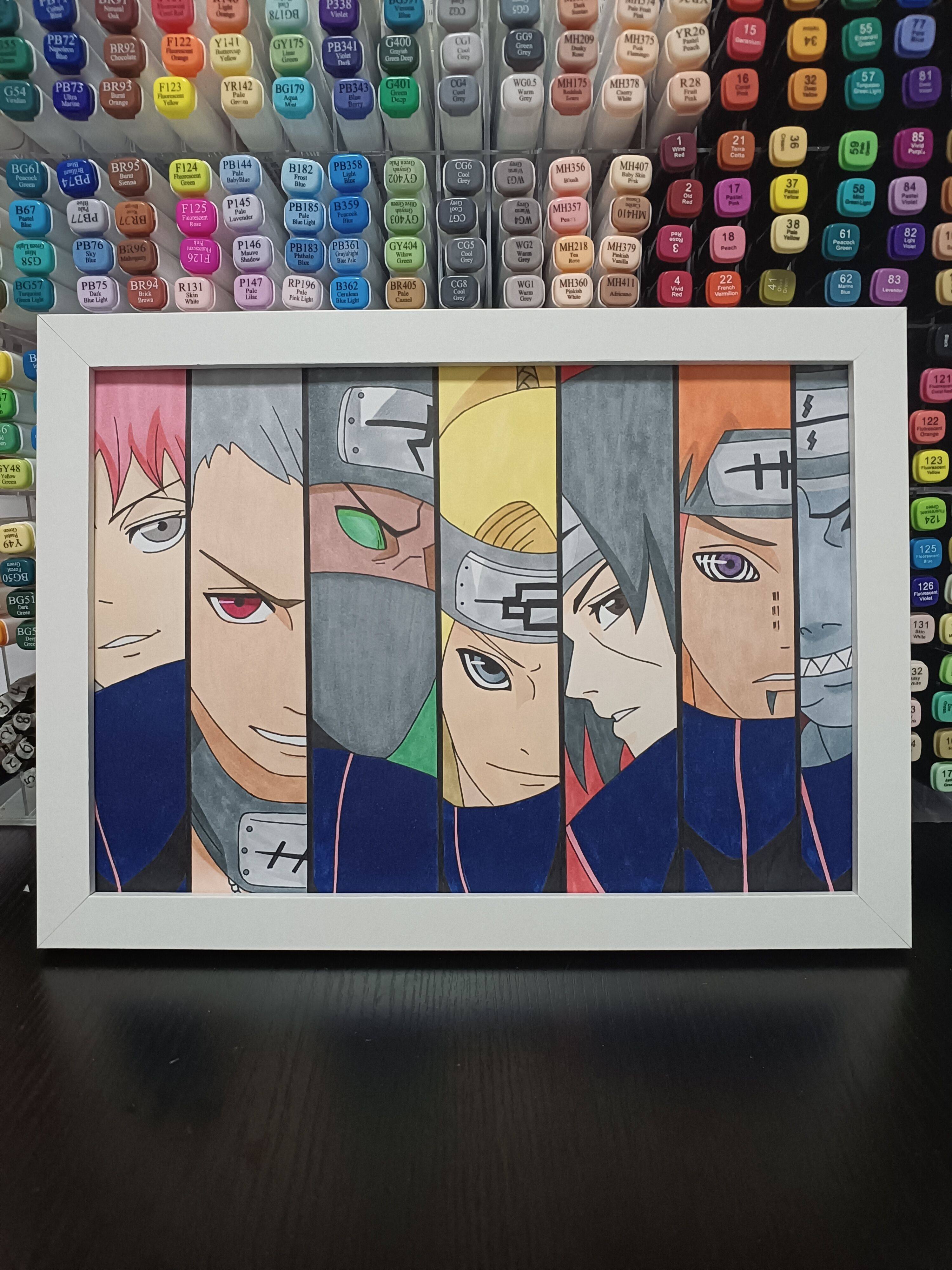 手绘火影忍者马克笔手绘画a4尺寸带框,另接订制其他动漫人物