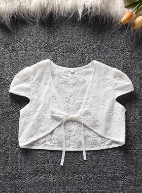 1-9岁女童夏季配吊带裙子外搭高腰小坎肩儿童短袖薄款系带小披肩6