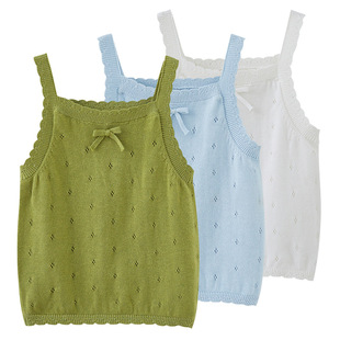 女童针织背心夏季薄款纯棉修身内搭镂空吊带上衣儿童搭配tutu纱裙