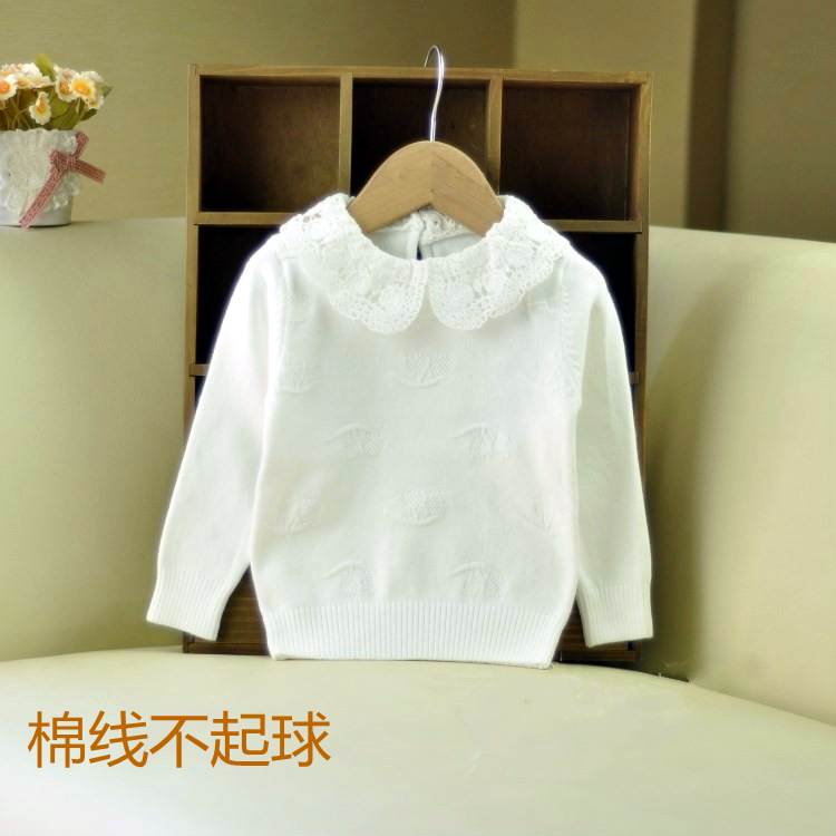 婴儿纯棉不起球套头打底衫女宝宝白色内搭针织衫女童春秋翻领毛衣
