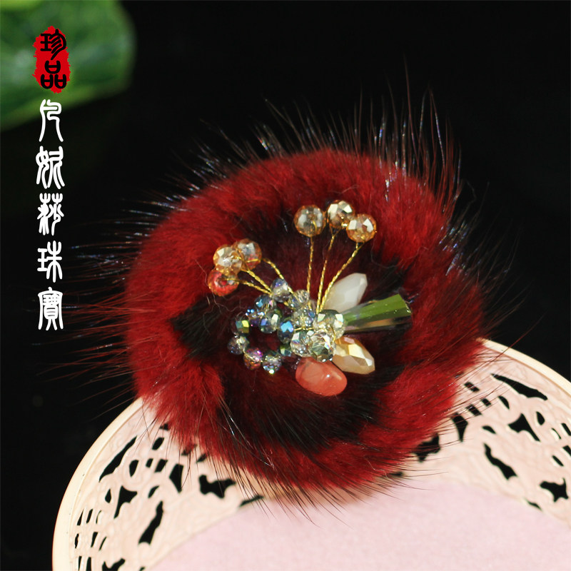 凡妮莎韩国进口手工时尚水貂毛水晶原石大衣披肩胸针胸花别针 I11