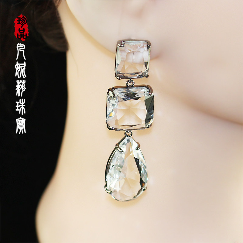 韩国进口闪耀夸张水晶礼服耳环