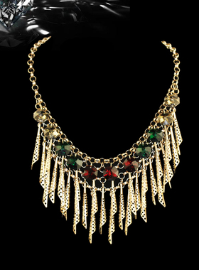 韩国水晶复古层次女晚礼服项链