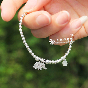 凡妮莎韩国进口可爱小巧百搭通体S925银小象爱心福字手链手串 B02