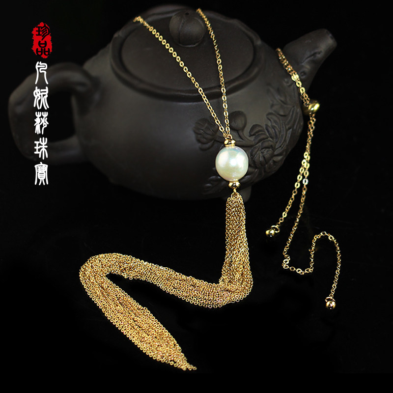 凡妮莎百搭时尚优雅注金大气天然异形珍珠流苏长款项链毛衣链 B03