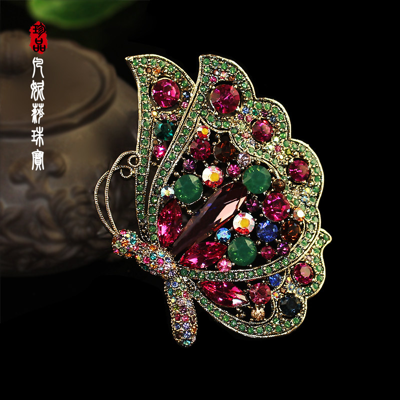 凡妮莎韩国进口精致夸张水晶蝴蝶彩钻大衣皮草胸针胸花别针女 I07