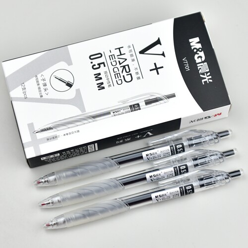 晨光文具V+按动中性笔AGPV7701子弹头0.5mm笔芯简约透明笔杆水笔
