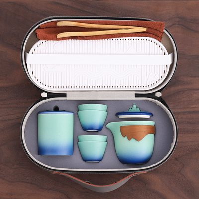 渐变旅行茶具套装家用便携式快客杯一壶四杯办公室功夫泡茶壶茶杯