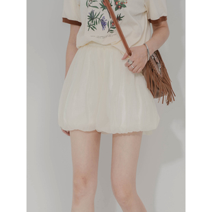 百搭休闲阔腿短裤 甜酷云朵裙裤 女简约显瘦松紧高腰双层网纱夏季