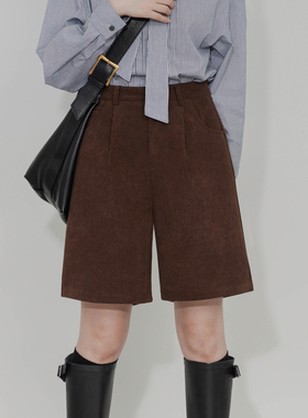 灯芯绒直筒五分裤女宽松百搭简约显瘦质感条绒西装款高腰休闲短裤