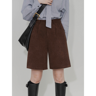 高腰休闲短裤 款 女宽松百搭简约显瘦质感条绒西装 灯芯绒直筒五分裤