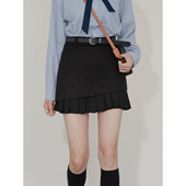 设计感毛呢半身裙女高腰A字修身 百搭内衬拼接不对称百褶呢子短裙