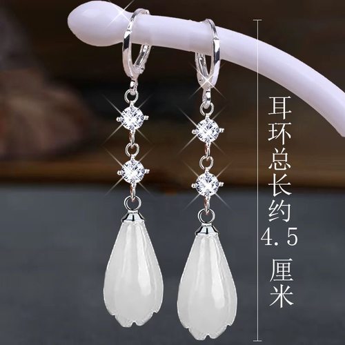 玉兰花长款显瘦纯银耳环女