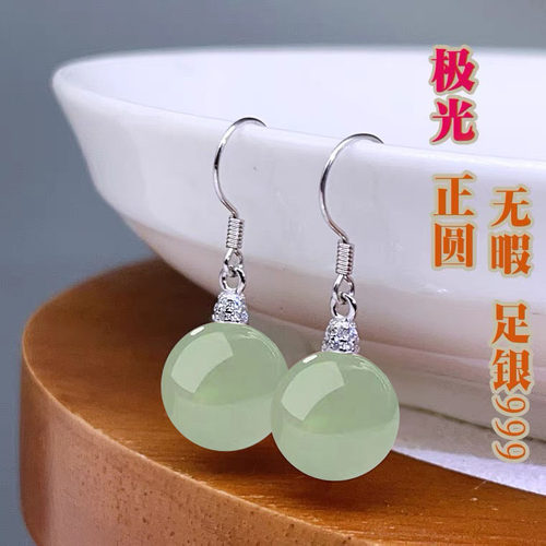 轻奢东陵玉s999纯银耳环女2025年新款潮简约大气高级感耳坠耳饰