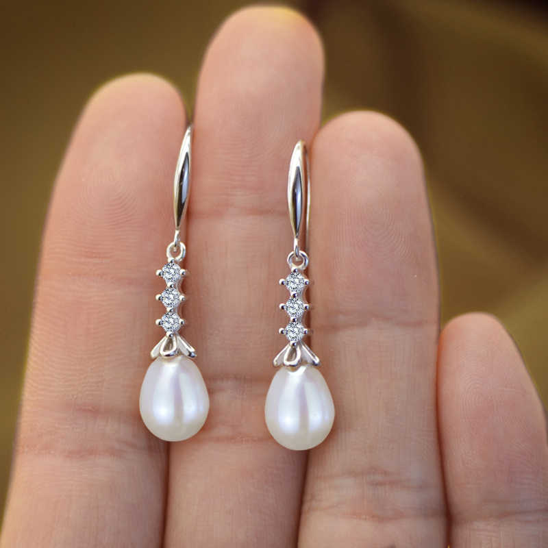 s925纯银天然珍珠耳环真淡水长款