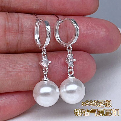 足银s999珍珠耳环女时尚百搭耳饰