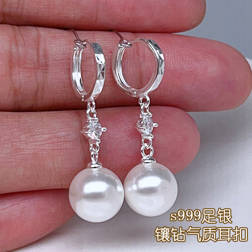 足银s999珍珠耳环女时尚百搭耳饰