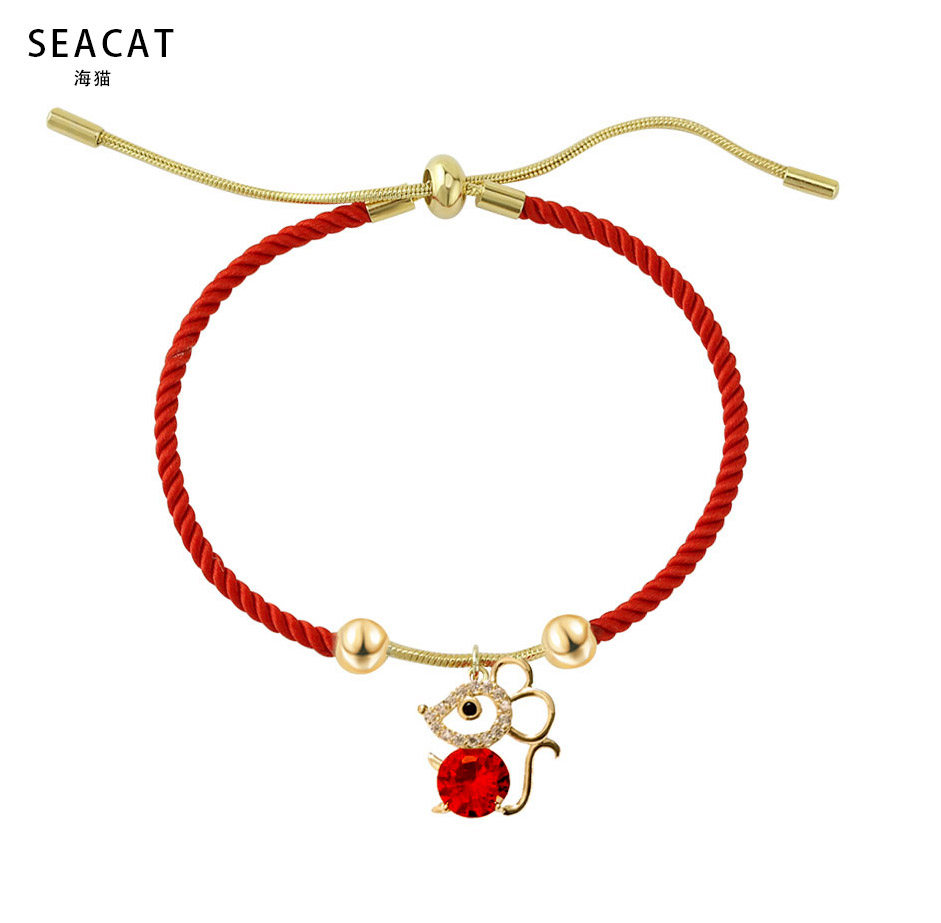 seacat本命年红绳手链女2023新款潮老鼠红色手绳生肖学生手饰品