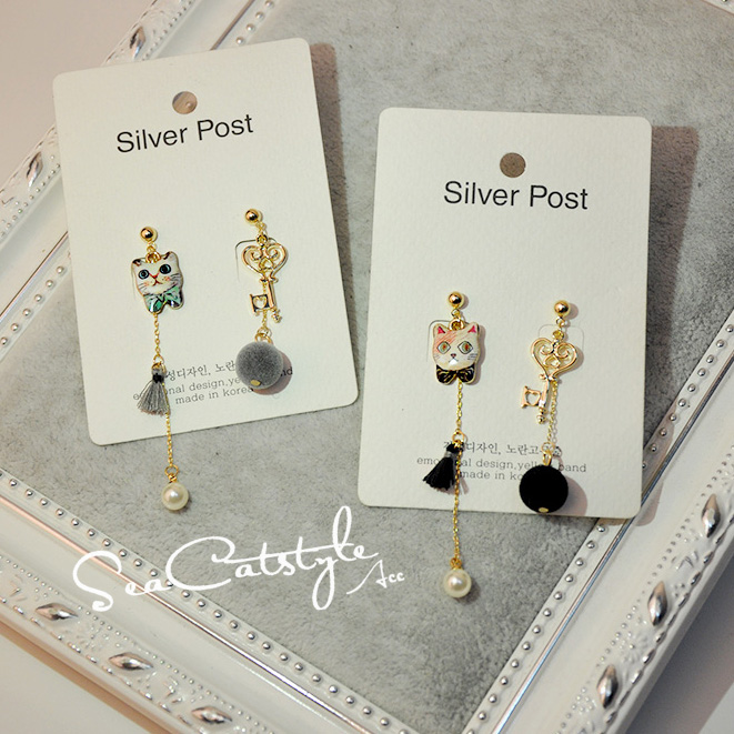 SeaCat日韩版猫咪钥匙女耳钉