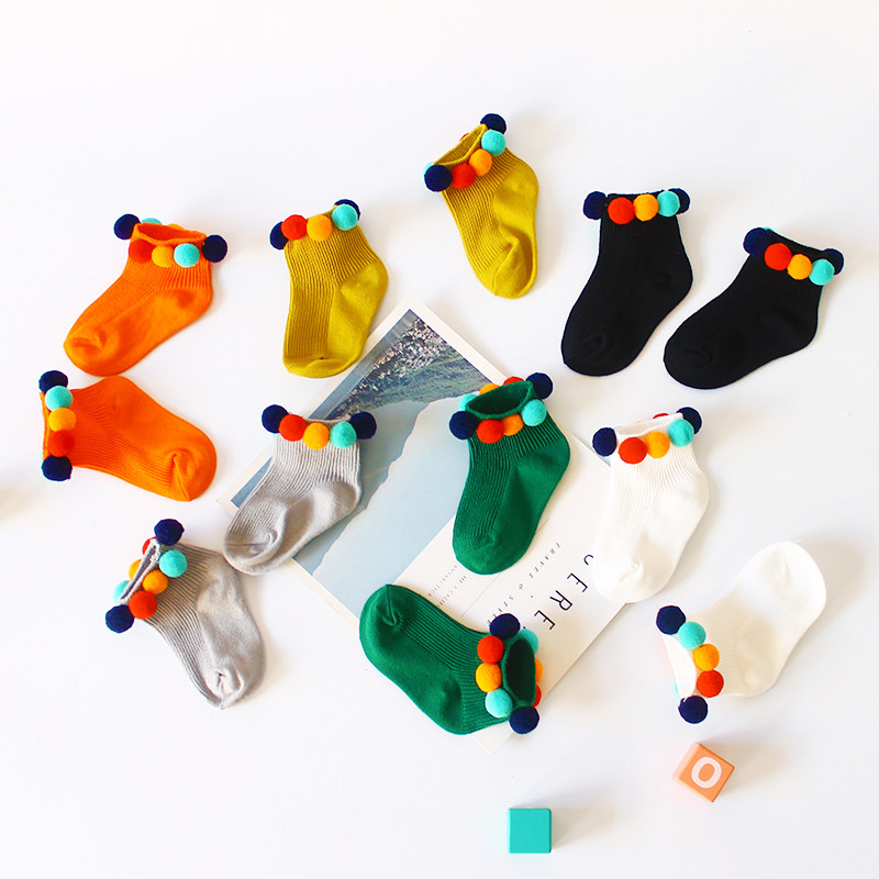 春秋款儿童船袜短袜韩国可爱宝宝袜子春夏男女童立体球球纯色棉袜