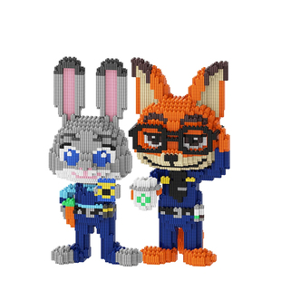 32CM超大举杯狐狸警官兔积木小颗粒拼装摆件男女宝宝礼物