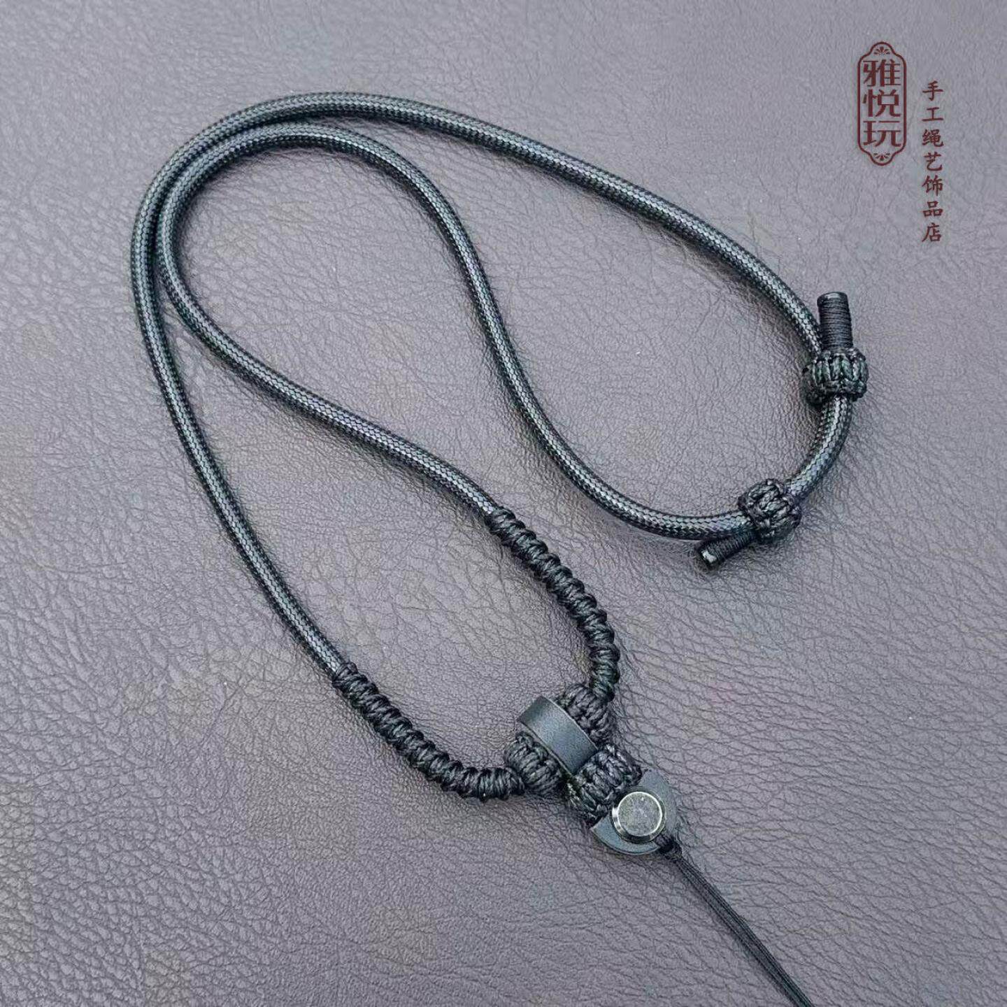 黑色蜡绳手工编织转运结佛头款挂件绳饰品玉坠翡翠挂绳吊坠绳挂脖
