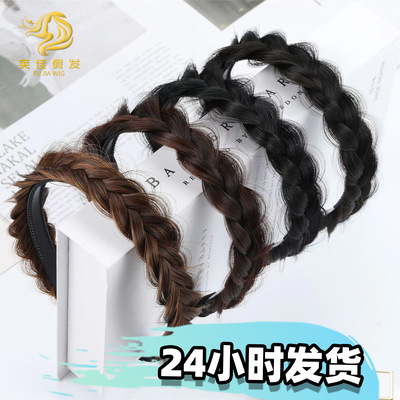 厂家直销麻花辫 手工鱼骨辫假发头箍 带齿防滑哑光温丝编发发带