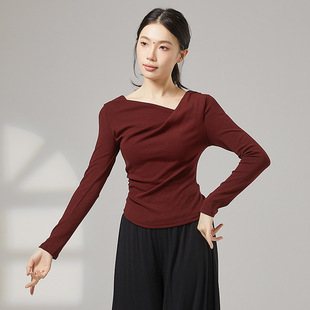 共妍春秋加厚斜肩长袖 显瘦上衣 现代舞蹈生艺考演出形体训练功服装