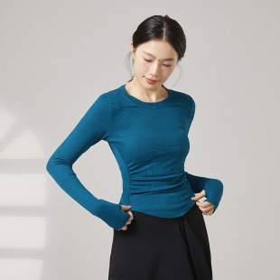 褶皱长袖 修身 上衣 圆领现代舞蹈生艺考演出形体训练功服装 共妍新款