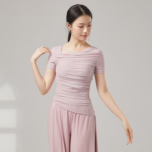 共妍斜领短袖褶皱现代舞练功服