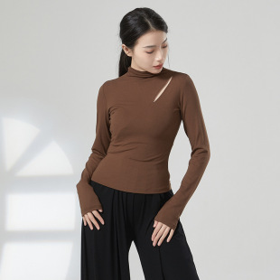 显瘦上衣女共妍 高领镂空修身 清仓长袖 气质现代舞蹈形体训练功服装