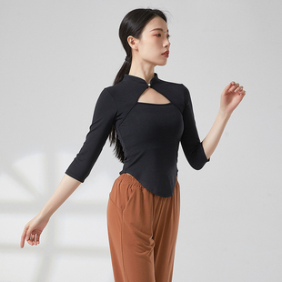 共妍古典现代舞蹈形体基本功训练功服显瘦教师艺考中袖旗袍领上衣