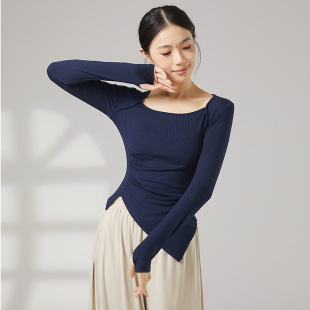 T恤上衣 显瘦长袖 共妍新款 纯色方领现代舞艺考演出形体训练功服装