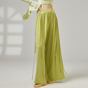 共妍新款 飘逸系带古典现代舞蹈生艺考演出形体练功服宽松阔腿长裤