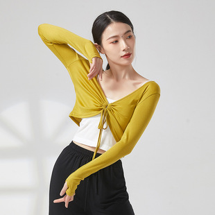 清仓基本功古典现代舞蹈形体训练功服抽绳系带开衫女套指长袖上衣