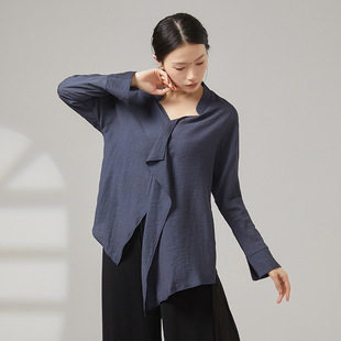 衬衫 宽松飘逸V领现代舞蹈生艺考演出练功服长袖 上衣 新款 共妍春季