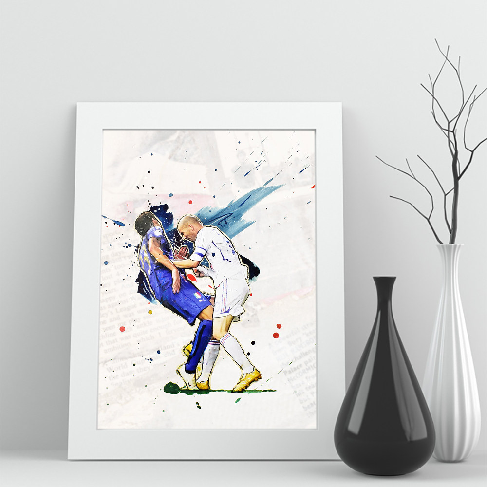 03相框2006意大利世界杯齐达内马特拉齐照片足球迷实木装饰墙摆件