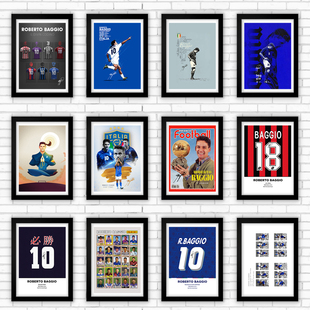 相框巴乔1994世界杯意大利ac米兰签名实木照片球迷足球装饰墙摆件