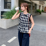 新品现货格子上衣+慵懒拼接九分阔腿裤两件套777-P155-K218，女装套装/套裙，2C075