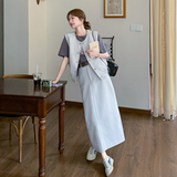 新品主推慵懒休闲马甲+半身裙+印花T恤三件套6068-P195-K278，女装套装/套裙，2C075