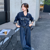时尚洋气牛仔减龄短外套+阔腿裤两件套662-P180-K248，女装套装/套裙，2C075