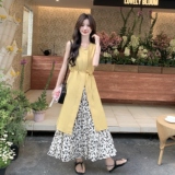 新品叠穿棉麻中长款衬衫裙+印花皱褶半身裙888-P175-K248，女装套装/套裙，2C075