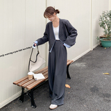 韩系高级感时尚灰色西装套装女2025春季新款休闲宽松阔腿裤两件套，女装套装/套裙，菡迪欧娜