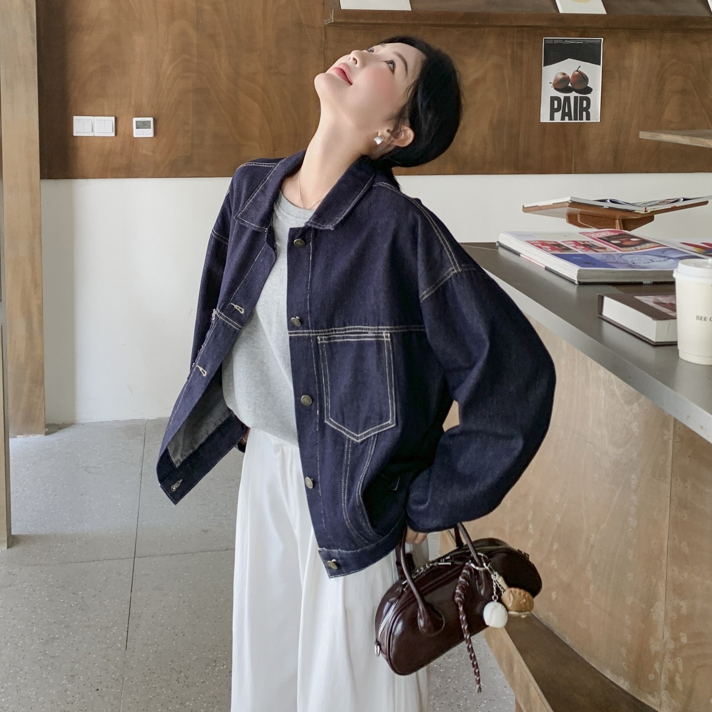 美式复古牛仔外套女2025秋季新款设计感小众宽松刺绣拼接夹克上衣,女装短外套,2C075