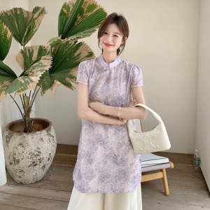 新中式国风套装女2025夏季新款时尚禅意改良旗袍上衣阔腿裤两件套图片