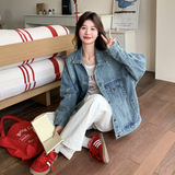 复古水洗蓝色牛仔外套女2025春季新款宽松显瘦小个子短款夹克上衣，女装短外套，2C075